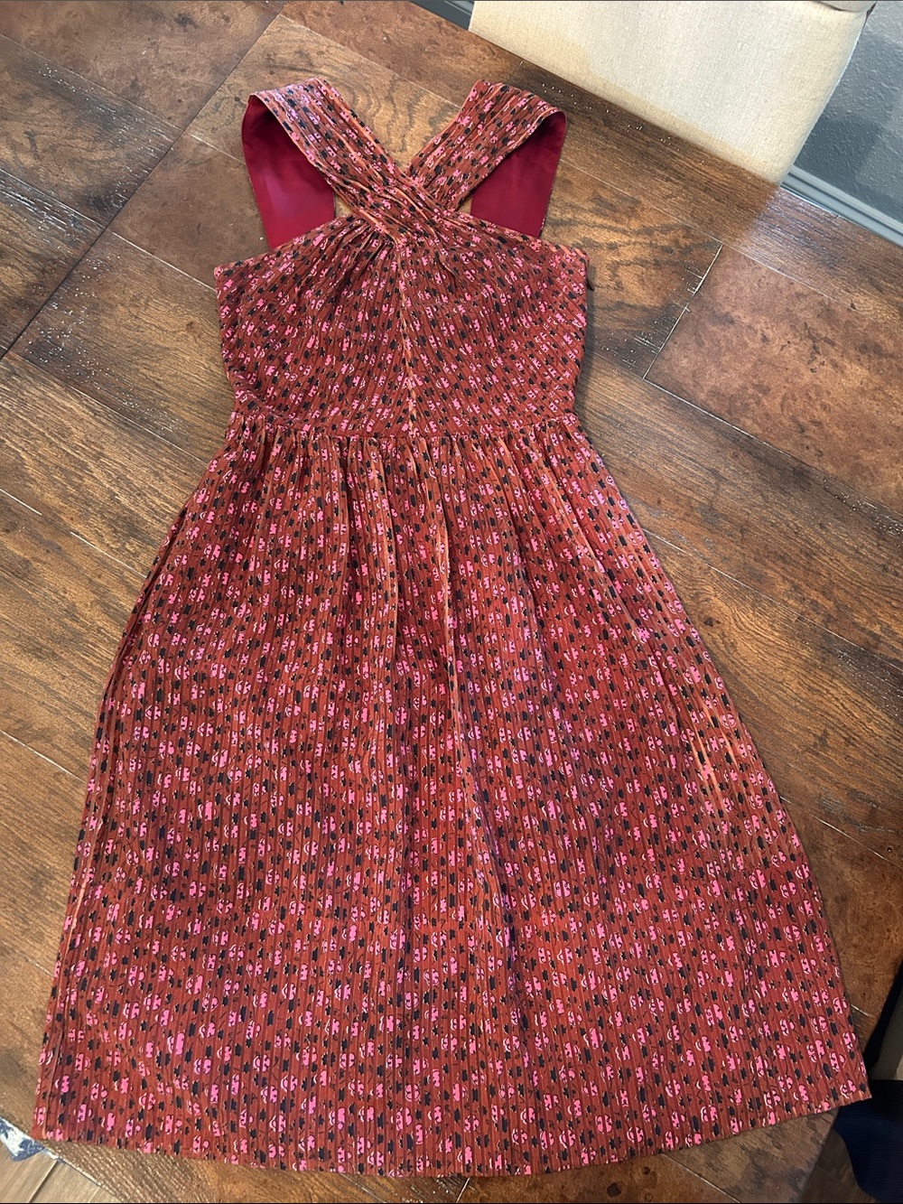 Kate Spade Floradoodle Crossover Halter Fit & Flare Dress Pockets Sz 2 Stripe